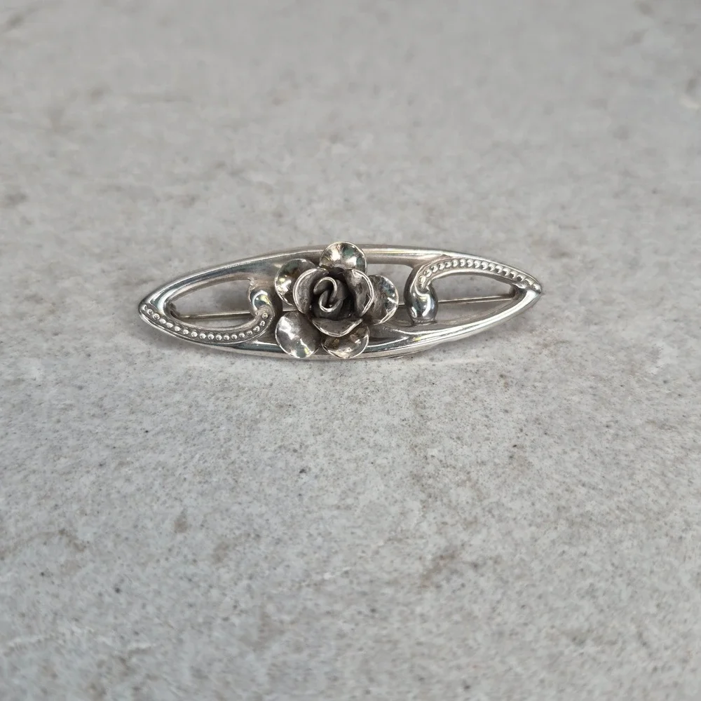 Jewelart Brooch Sterling Silver Rose Flower OS Silver Womens